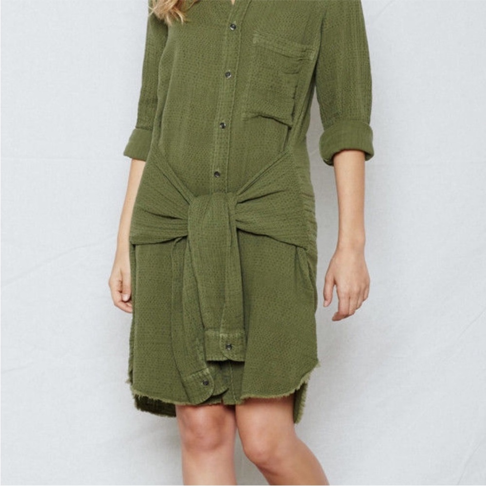 Anthropologie Olive Green Gauze Twist Shirt Dress NWT Size SMALL $238 Retail